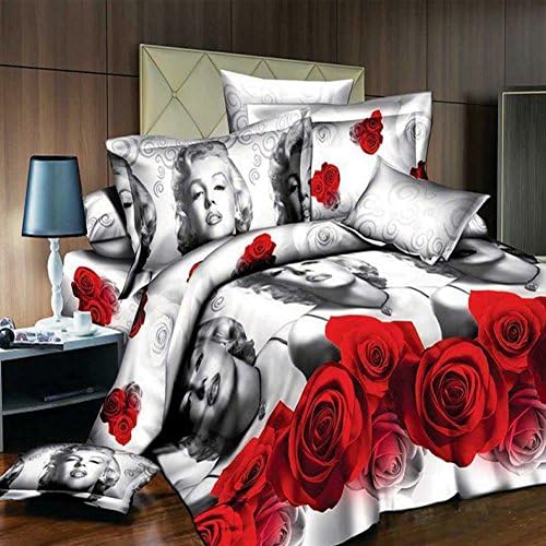 Howsoperfect 4-pieces Bedding Sets 3D Gray White Marilyn Monroe Rose Queen Size