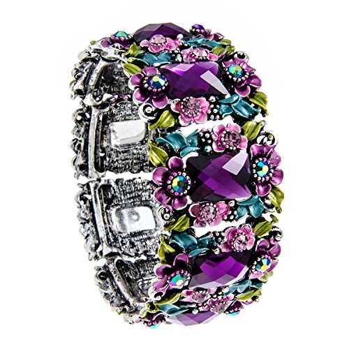 PammyJ Purple Acrylic and Glass Flower Hinged Bangle Bracelet