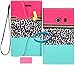 Wireless Fones TM Pink Teal Color Block Leopard Zipper Wallet Flip Hard Case Cover for Samsung Galaxy Ace Style / SM-G310 / S765C for Net 10 Straight Talk Tracfone