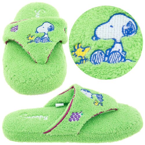 Snoopy and Woodstock Green Thong Slippers for Women