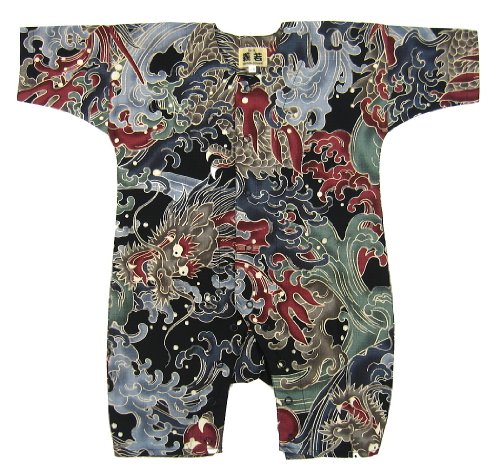【荒波に龍・黒】 お祭りロンパース 赤ちゃん用 お祭り衣装　男女兼用 義若オリジナル商品