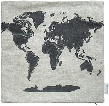 Canvas Comfort Solid Cotton Linen Square Decorative Throw Pillow Covers - Indoors or Outdoors Cushion Cases, 18" x 18", Beige/White/Black, World Map