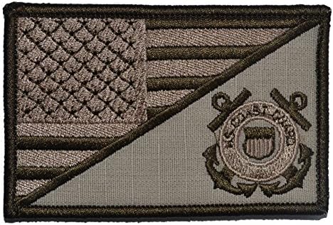 USA Flag / U.S. Coast Guard Seal 2.25x3.5 Military Patch / Morale Patch - Multiple Color Options (Desert Tan)