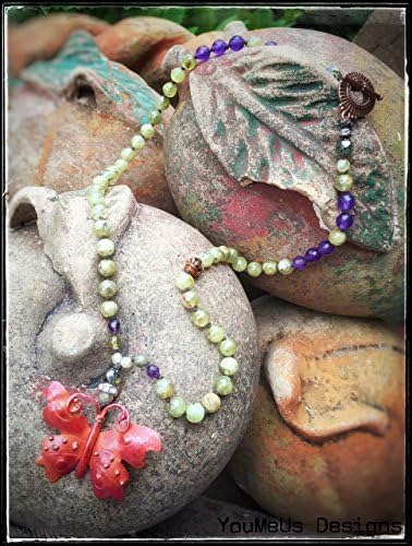 Prehnite and Amethyst Necklace with Butterfly