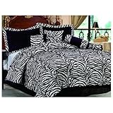 7 Pc Micro Fiber, Fur Zebra Black / White Patchwork Comforter Set, Queen Si ....