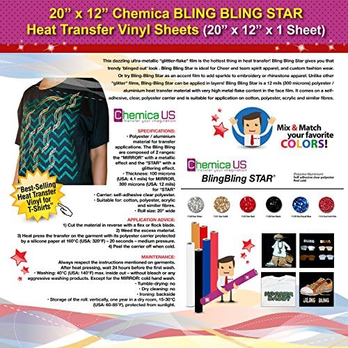 GERCUTTER Store - 20" x 12" Chemica BLING BLING STAR Heat Transfer Vinyl Sheets (20" x 12" x 1 Sheet) (1129 Star Royal Blue)
