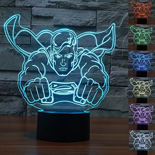 100~240V Universal 3D Optical Illusion Glow LED Lighting Super Hero Children Bedroom Decorative Night Light, Multi 7 Color Changing,Touch Control Desk Lamp with USB OTG Power Supply(Super Man)