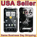 HTC Evo 4G Design Rubber Hard Case Cover - Black Butterfly + Screen Protect ....