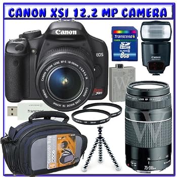 Canon EOS Rebel XSi (a.k.a. 450D) Digital SLR Camera w/ 18-55mm IS Lens & Canon EF 75-300mm f/4-5.6 III Lens + Canon 430EX Flash + 8GB + UV Filter + Spare Battery + Deluxe Accessory K#6