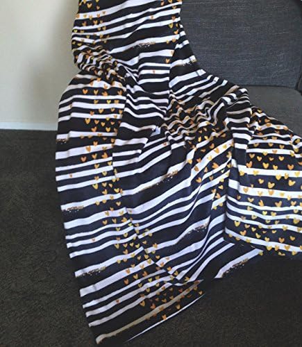 XL Minky Throw Blanket- Sofa Throw- Waterproof Outdoor Blanket- Black White Gold Hearts- Designer Fabric- 55" x 70"