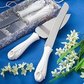 Wedding Cake Knife / Server Set with Calla Lily Design