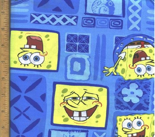 18" X 22" Fabric "Sponge Bob, Squarepants Blue Hawaiian" Fabric