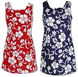 Classic Hibiscus Square Neck A-Line Hawaiian Aloha Short Tank Dress - Regular and Plus Size