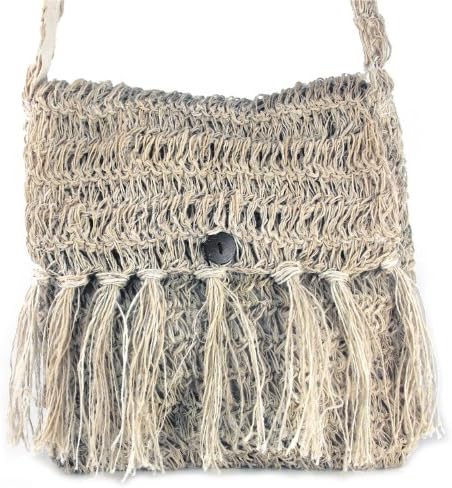 Earth Divas NFP-11-432-OC Cotton Washed Thread Crocheted Fring Flap Women's Shoulder Handbag with Velcro Closure