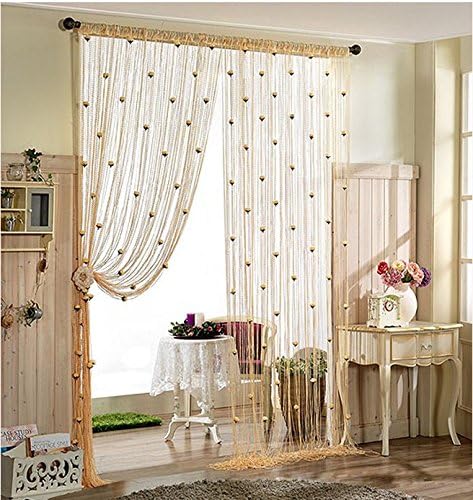 Wyqaman Romantic Solid Color Rose Fringe Door Curtain Drape String Window Curtain Divider Room Fly Screen Blind Tassel Design for Living Room (Champagne, 100x200cm)