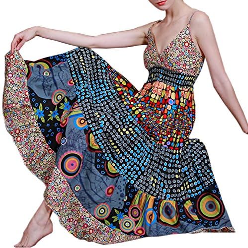 YAOTIN Women's Girl Cotton Bohemian Maxi Dress Spaghetti Strap Nightwear