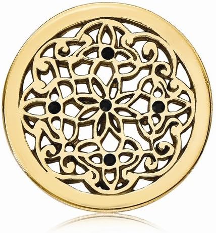 Nikki Lissoni Gold-tone 23.6mm Flower Bed Coin with Black Swarovski Elements for Small Pendant