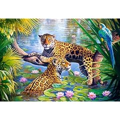 PUZZLE 500 TEILE Leopard " Rast auf dem Zweig " Seerose Paradies gemalt