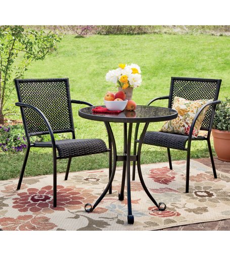 Lightweight Weather-Resistant Iron Bistro Set with Tempered Glass Tabletop product image