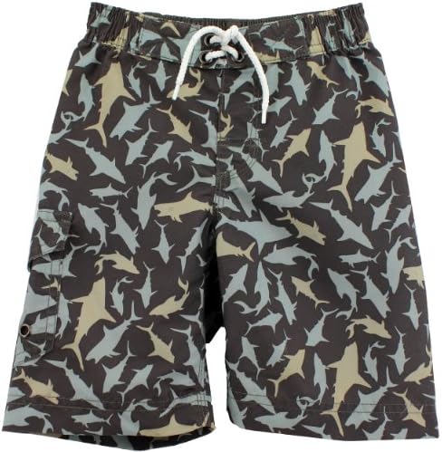 Boys Board Shorts 1206017B (Brown-"Shark", 4)