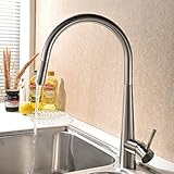 KES L6903-2 真鍮 シングル レバー ハイアーク プルダウン式 キッチン用 引き込み式 プルアウト式水栓 回転式水栓 つや消しニッケル 並行輸入品