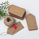 G2PLUS&reg; 100 PCS Kraft Paper Gift Tags with String Wedding Brown Rectangle Craft Hang Tags Bonbonniere Favor Gift Tags with Jute Twine 30 Meters Long for Crafts & Price Tags Labels