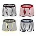 Dardugo Men's Stripe Cotton Boxer Briefs Underwear with Open Fly 4-pack Tag XL US Size M