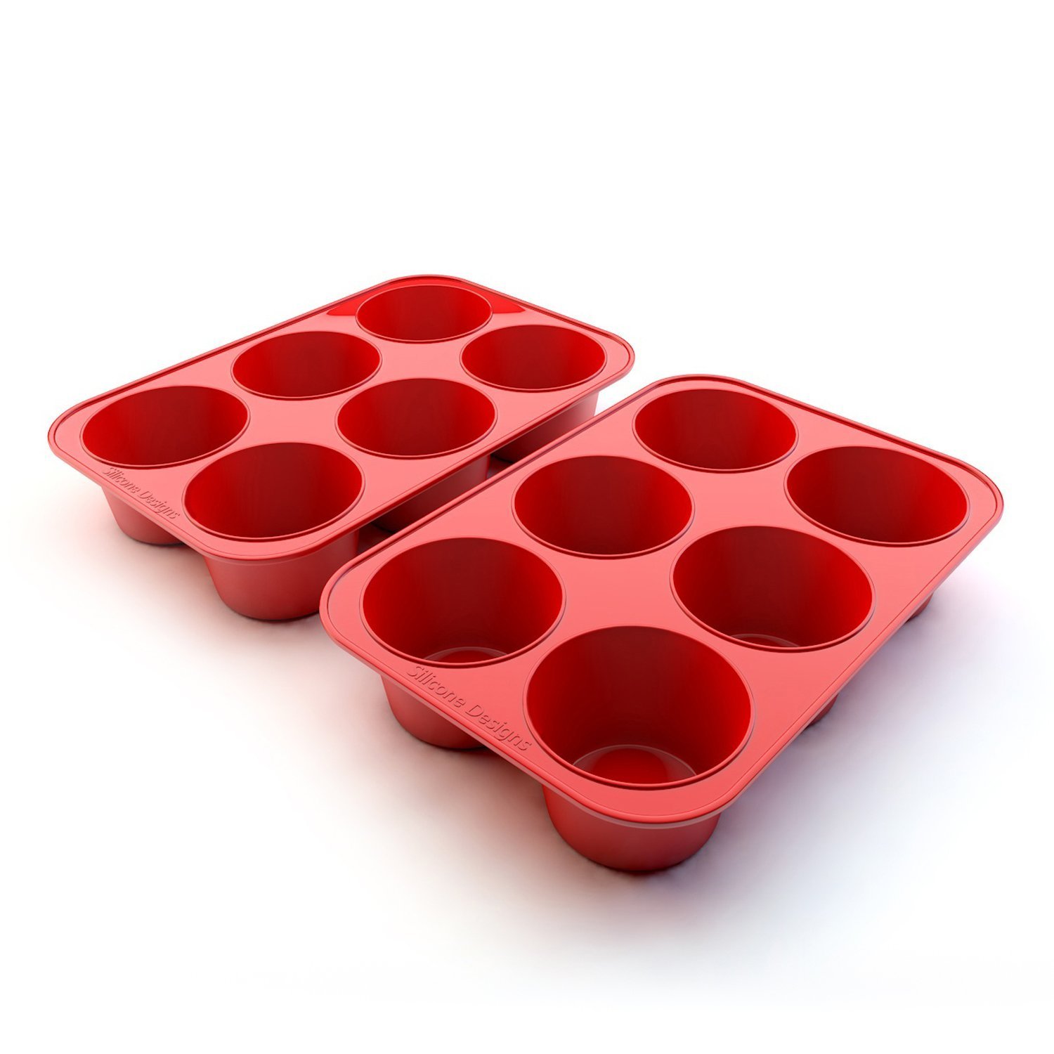 Silicone Texas Muffin Pans and Cupcake Maker, Set of 2, Red, 6 Cups