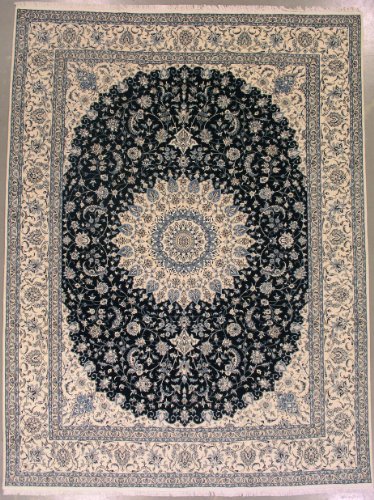 10×13 BLUE WOOL & SILK PERSIAN NAIN AREA RUG