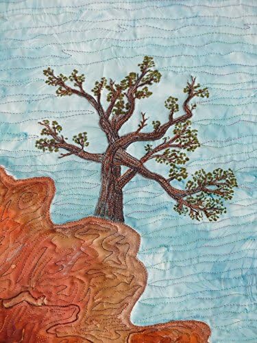 Sentinel - painted and stitched landscape wallhanging, 44 x 32 inches