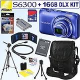 Nikon COOLPIX S6300 16 MP Digital Camera (Blue) + EN-EL12 Battery + 16GB Deluxe Accessory Kit