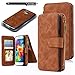Galaxy S5 Case, S5 Case, CaseUp 12 Card Slot Series - [Zipper Cash Storage] Premium Flip PU Leather Wallet Case Cover With Detachable Magnetic Hard Case For Samsung Galaxy S5 - Brown
