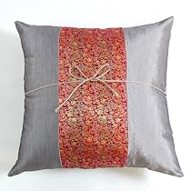 Handmade Deluxe Cushion Cover / Pillow Sham With Silky Grey-Pink Fusion Filigree Detail