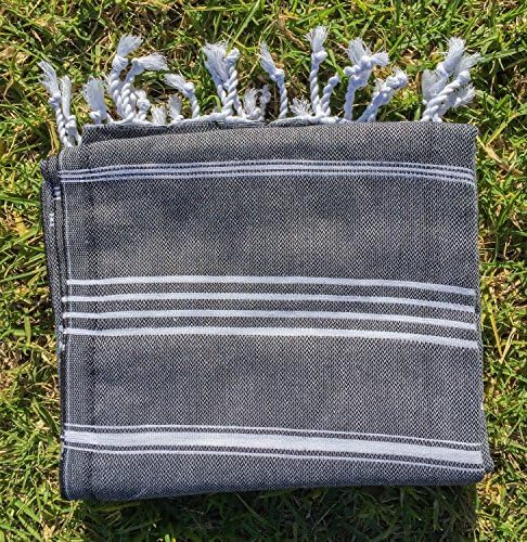 Turkish Bath Towel Peshtemal Fouta 39" X 71" - 100% Cotton - For Beach Picnic Sarong (Black)