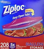 Ziploc Easy Open Tabs Storage Gallon Bags, 52 count(Pack of 4)