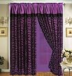 Black Purple Flock Satin Zebra Window Curtain / Drape Set with Sheer Backing and valance 120-by-84-Inch