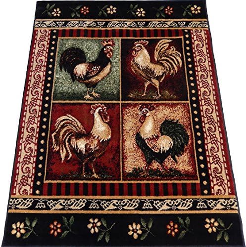 KJGRUG Roosters Kitchen Carpet Woven 5x8 Area Rug Black Actual Size 5'2 x 7'2