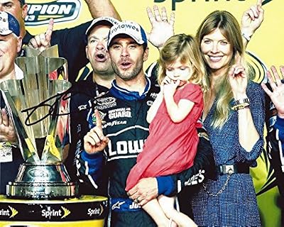 'AUTOGRAPHED 2013 Jimmie Johnson #48 Lowe''s Racing 6X CUP CHAMPION (Family Trophy Pose) Signed 8X10 NASCAR Glossy Photo w/ COA'