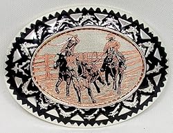 Silver Plated Diamond cut Copper Rodeo Calf Roping Belt Buckle
