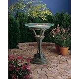 Illuminated Glass and Stone Garden Bird Bath