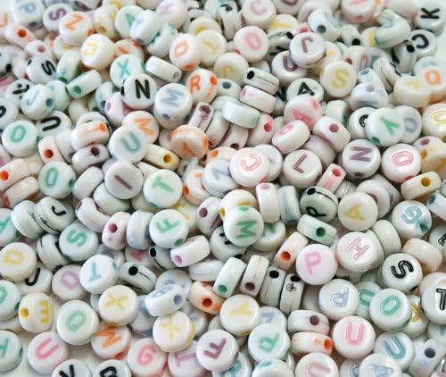 MaxGetz Letter Alphabet Beads for bracelet and jewelry making 450 pieces White Round Pastel Multi-Color Mix Assortment