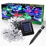 LE LEDストリングライト, ソーラー充電式, 環境の光センサー, 三つの色、赤、緑、青, フェアリーライト, 7メートルLED50個付き, 防水IP55, 庭、クリスマス、パーティー、結婚式の場合