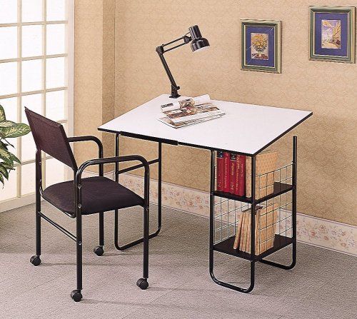 3 Piece Drafting Table Set Desk W/Lamp & Chair by Coaster Furniture