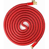 Updated Red 50' Expanding Hose, Strongest Expandable Garden Hose on the Planet. Solid Brass Ends, Double Latex Core, Extra Strength Fabric, 2016 design