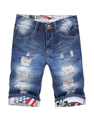 Apparel: ClothingLoves Mens Denim Ripped Mid Waist Plus Size Bleached Jeans Shorts Large