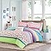 Girls Teen Kids Modern Comforter Bedding Set Pink Purple Aqua Blue Polka Dots Stripes Geometric Design with Owl Pillow. Includes Bonus Sleep Mask From Designer Home. (Full/Queen)