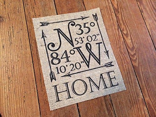 Personalized Longitude Latitude"HOME" Coordinates Burlap Sign - Travel Themed Wedding - GPS Coordinates Home Decor - Housewarming Hostess Gift