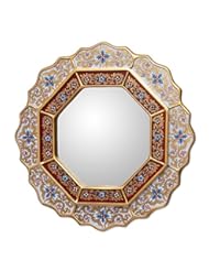 Home: NOVICA White and Red Reverse-Painted Glass and Wood Framed Wall Mounted Round Mirror, White Star - NOVICA