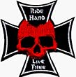 Red Skull with Iron Cross - Ride Hard Live Free - Embroidered Iron On or Sew On Patch