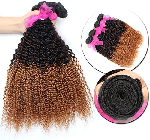 3 Bundles Mixed Length Unprocessed Human Hair Weave Ombre Hair Extensions Three Tone Color 1b 4 30 Brazilian Kinky Curly Virign Hair Bundles (18 20 22inch)